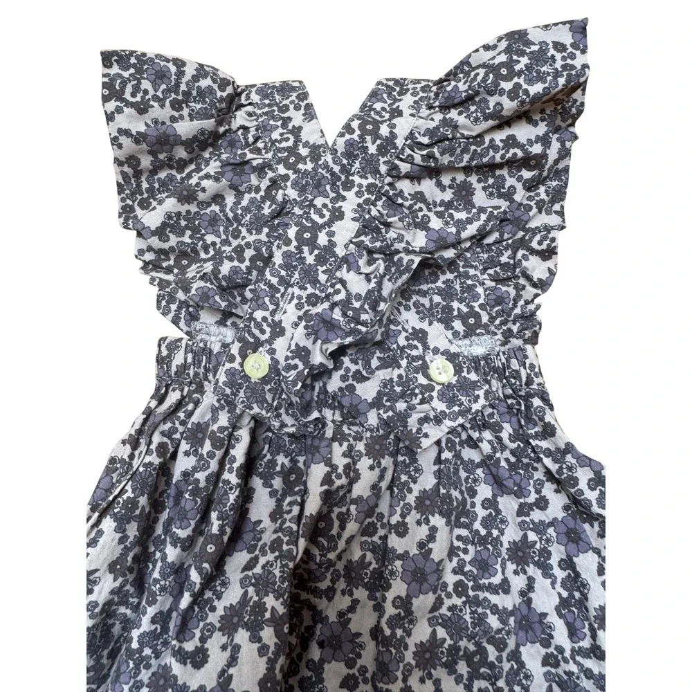 Kate Quinn Floral Pinafore Dress Ruffle Flutter Sleeve Blue Purple 12-18M